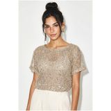 Bianco Lucci Kadın Bej Pul Payet Detaylı File Oversize Bluz 4248 60286308