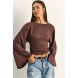 Bianco Lucci Kadın Belden Oturtmalı Drapeli Geniş Kol Crop Bluz 1093 60286119