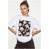 Bianco Lucci Kadın Bisiklet Yaka Çiçek Baskılı Oversize %100 Pamuklu T-Shirt ÖT100001 60286273