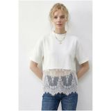 Bianco Lucci Kadın Bisiklet Yaka Dantel Detaylı Rahat Kalıp T-Shirt 1074 60286064