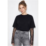 Bianco Lucci Kadın Bisiklet Yaka Dantel Kollu Oversize Pamuklu T-Shirt 1049 60286075
