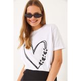 Bianco Lucci Kadın Bisiklet Yaka Kelebek Kalp Baskılı Kısa Kollu T-Shirt 60602020