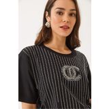 Bianco Lucci Kadın Bisiklet Yaka Kısa Kollu Boncuk Taş Baskılı Salaş T-Shirt 60283037