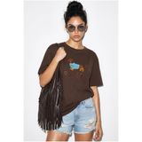 Bianco Lucci Kadın Bisiklet Yaka Nakış ve Boncuk İşlemeli Oversize T-Shirt 2221 60286122