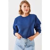 Bianco Lucci Kadın Bisiklet Yaka Şardonlu Basic Crop Sweatshirt 60251797