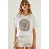 Bianco Lucci Kadın Bisiklet Yaka Taş Detaylı Basic Penye T-Shirt 60251238