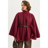 Bianco Lucci Kadın Bordo Buklet Kumaş Araboy Kemerli Kaşe Panço 8014 60284101
