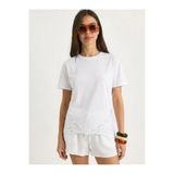 Bianco Lucci Kadın Brode Detaylı Bisiklet Yaka Basic T-Shirt 7545 60283954