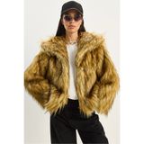 Bianco Lucci Kadın Camel Siyah Geniş Yakalı Astarlı Kısa Premium Suni Kürk Ceket 2770 60261574