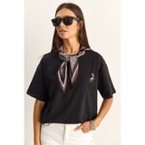 Bianco Lucci Kadın Ceylan Nakışlı Fularlı Basic Salaş T-Shirt 7517 60283977