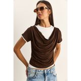 Bianco Lucci Kadın Çift Kat Görünümlü Degaje Yaka Kısa Kol T-Shirt 6140 60286132