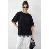 Bianco Lucci Kadın Dantel Detaylı Bisiklet Yaka Oversize T-Shirt 1046 60283955
