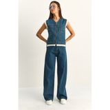 Bianco Lucci Kadın Dantel Detaylı Denim Yelek ve Wide Leg Pantolon Denim Takım 8210 60286153