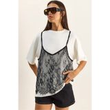 Bianco Lucci Kadın Dantel Detaylı Katmanlı Görünümlü Basic T-Shirt 1083 60286114