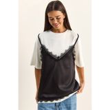 Bianco Lucci Kadın Dantel Saten Detaylı Katmanlı Görünümlü T-Shirt 1084 60286103
