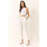 Bianco Lucci Kadın Ekru Beli Lastikli Cep Detaylı İnce Havuç Kesim Pantolon 3876 60281040