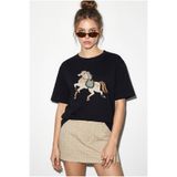 Bianco Lucci Kadın Figürlü Nakış ve Boncuk Detaylı Oversize T-Shirt 2222 60286121