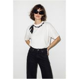 Bianco Lucci Kadın Fular ve İnci Detaylı Bisiklet Yaka Oversize Basic T-Shirt 360096 60286358