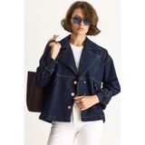 Bianco Lucci Kadın Geniş Yaka Uzun Kollu Ayarlanabilir Manşetli Denim Ceket 6089 60283543