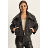 Bianco Lucci Kadın Geniş Yakalı Cep Detaylı Astarlı Şardonlu Kaşe Crop Kaban 0211 60283819