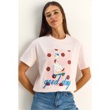 Bianco Lucci Kadın Good Day Baskılı Nakış Detaylı Relaxed Fit T-Shirt 7642 60286117