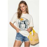 Bianco Lucci Kadın Hello Sea Baskılı Bisiklet Yaka Oversize Basic T-Shirt ÖT261124 60286378