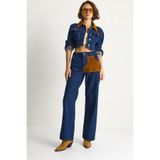 Bianco Lucci Kadın Kadife Yaka Ceket Renk Bloklu Wide Leg Pantolon Denim Takım 6087 60283532