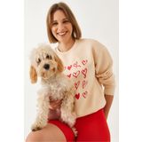 Bianco Lucci Kadın Kalp Baskılı Basic Sweatshirt 60601032