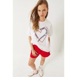 Bianco Lucci Kadın Kalp Nakış İşlemeli Oversize T-shirt 6009 60283086