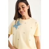 Bianco Lucci Kadın Kelebek Aksesuarlı Taş İşlemeli Kısa Kollu T-Shirt 60602036