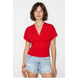 Bianco Lucci Kadın Kırmızı Vücuda Oturan Büzgülü Drape Detaylı V Yaka Yarasa Kol Bluz Öb261047 60286353