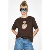 Bianco Lucci Kadın Köpek Nakışlı Taş İşlemeli Relaxed Fit %100 Pamuk T-Shirt 1077 60286067