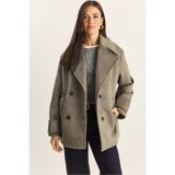 Bianco Lucci Kadın Kruvaze Yaka Astarlı Kısa Oversize Kaşe Kaban 3508 60283850