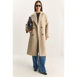 Bianco Lucci Kadın Kruvaze Yaka Astarlı Oversize Uzun Kaşe Kaban 3509 60283849