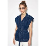 Bianco Lucci Kadın Kuşak Bağlamalı Cepli Kruvaze Yaka Denim Yelek 3551 60286226