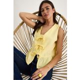 Bianco Lucci Kadın Limon Sarısı V Yaka Fiyonk Detaylı Müslin Peplum Bluz G28-4883 60283356