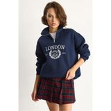 Bianco Lucci Kadın London İşlemeli Dik Yaka Fermuar Detaylı Şardonlu Oversize Sweatshirt 10003 60283529