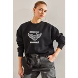 Bianco Lucci Kadın Motox Baskılı Üç İplik Şardonlu Sweatshirt STK56
