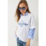 Bianco Lucci Kadın Nakış Detaylı Oversize Basic T-shirt 6008 60283089