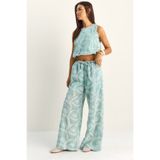 Bianco Lucci Kadın Nakış İşlemeli Lastikli Balon Crop Bluz Geniş Paça Pantolon Takım 8037 60286157