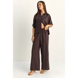 Bianco Lucci Kadın Oversize Kısa Kol Gömlek Beli Lastikli Geniş Paça Pantolon Takım 7651 60286138