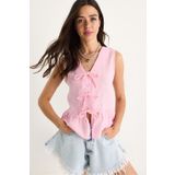 Bianco Lucci Kadın Pembe V Yaka Fiyonk Detaylı Müslin Peplum Bluz G28-4883 60283356