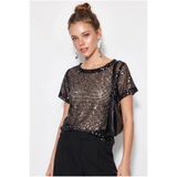 Bianco Lucci Kadın Pul Payet Detaylı File Oversize Bluz 4248 60286308