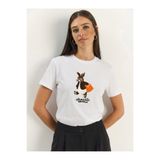 Bianco Lucci Kadın Rabbit Nakışlı İşlemeli Bisiklet Yaka Basic T-Shirt 7532 60283953