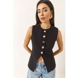 Bianco Lucci Kadın Regular Bisilet Yaka Gold Düğme Detaylı Astarlı Dokuma Yelek 9005 60283150