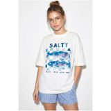 Bianco Lucci Kadın Salty Baskılı %100 Pamuk Bisiklet Yaka Oversize Basic T-Shirt ÖT261015 60286254