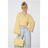 Bianco Lucci Kadın Sarı Nakış İşlemeli Bağlama Detaylı Geniş Kollu Müslin Kimono Bluz 7014 60283386