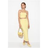 Bianco Lucci Kadın Sarı Straplez Bürümcük Crop Bluz Yüksek Bel Midi Kalem Etek Takım 60286447