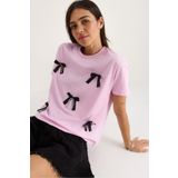Bianco Lucci Kadın Saten Kurdela Aksesuarlı Taş Detaylı T-Shirt 60602011