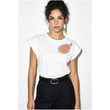 Bianco Lucci Kadın Taş İşlemeli Vatkalı Omuz Detaylı %100 Pamuk T-Shirt 1075 60286066